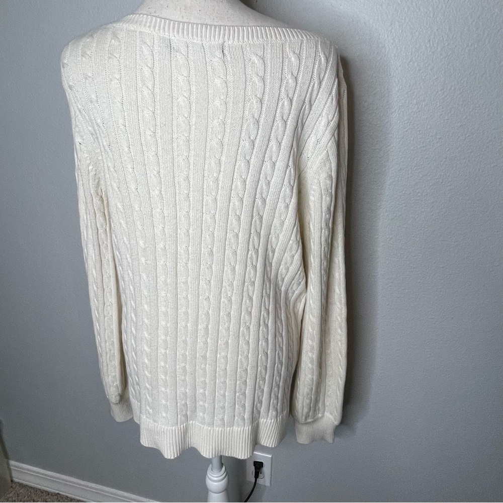 Vintage Ralph Lauren Cream Cable Knit Cotton Boat Neck Long Sleeve Sweater - Picture 3 of 4